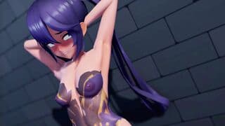 莫娜胸部随着节奏上下颤动