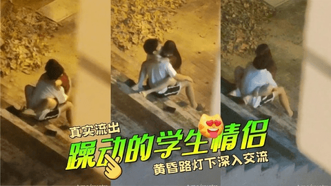 躁动的学生情侣，黄昏路灯下深入交流