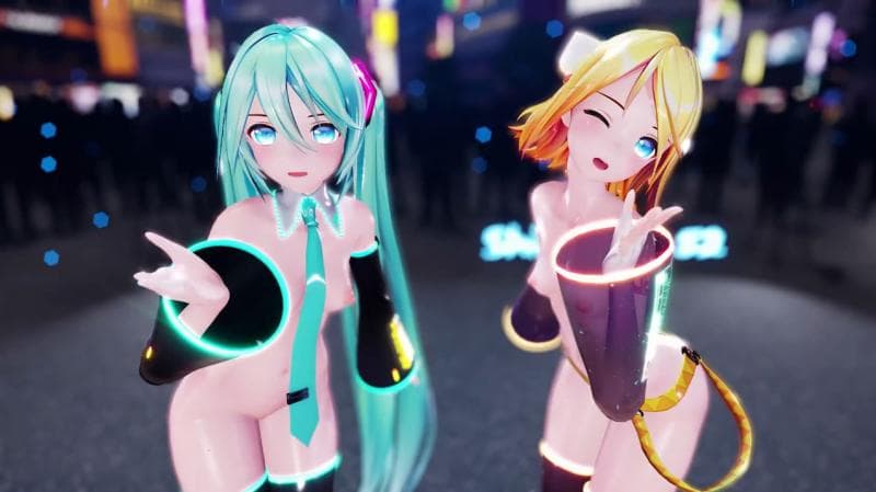 双马尾镜音铃在公共场合双人共舞