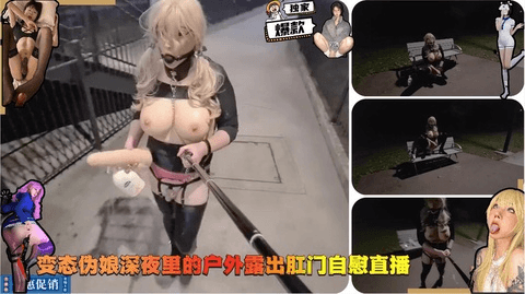 变态伪娘深夜里的户外露出肛门自慰直播